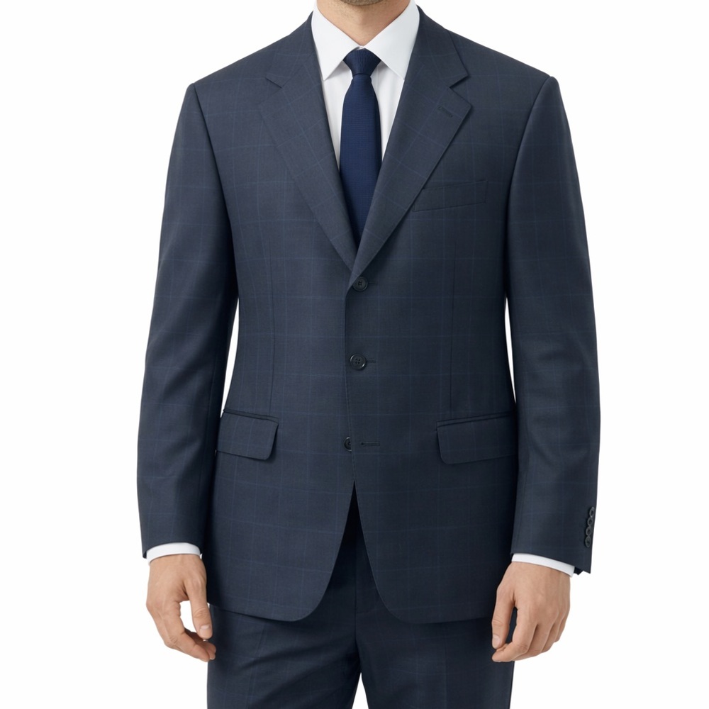 Ermenegildo Zegna Wool Navy Blue Windowpane Classic Suit Jacket Blazer Size 54